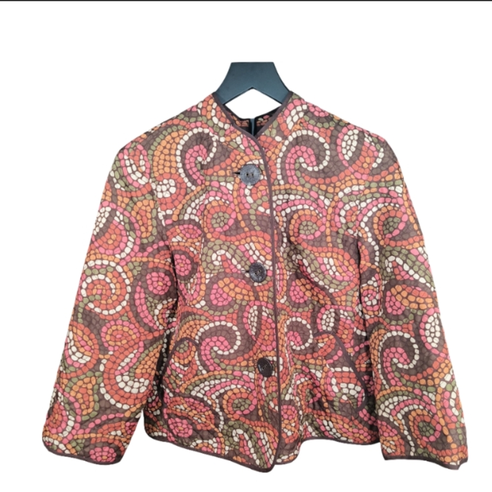 Ruby Rd. Mosaic Pattern Blazer - Red, Pink, Cream Size 10